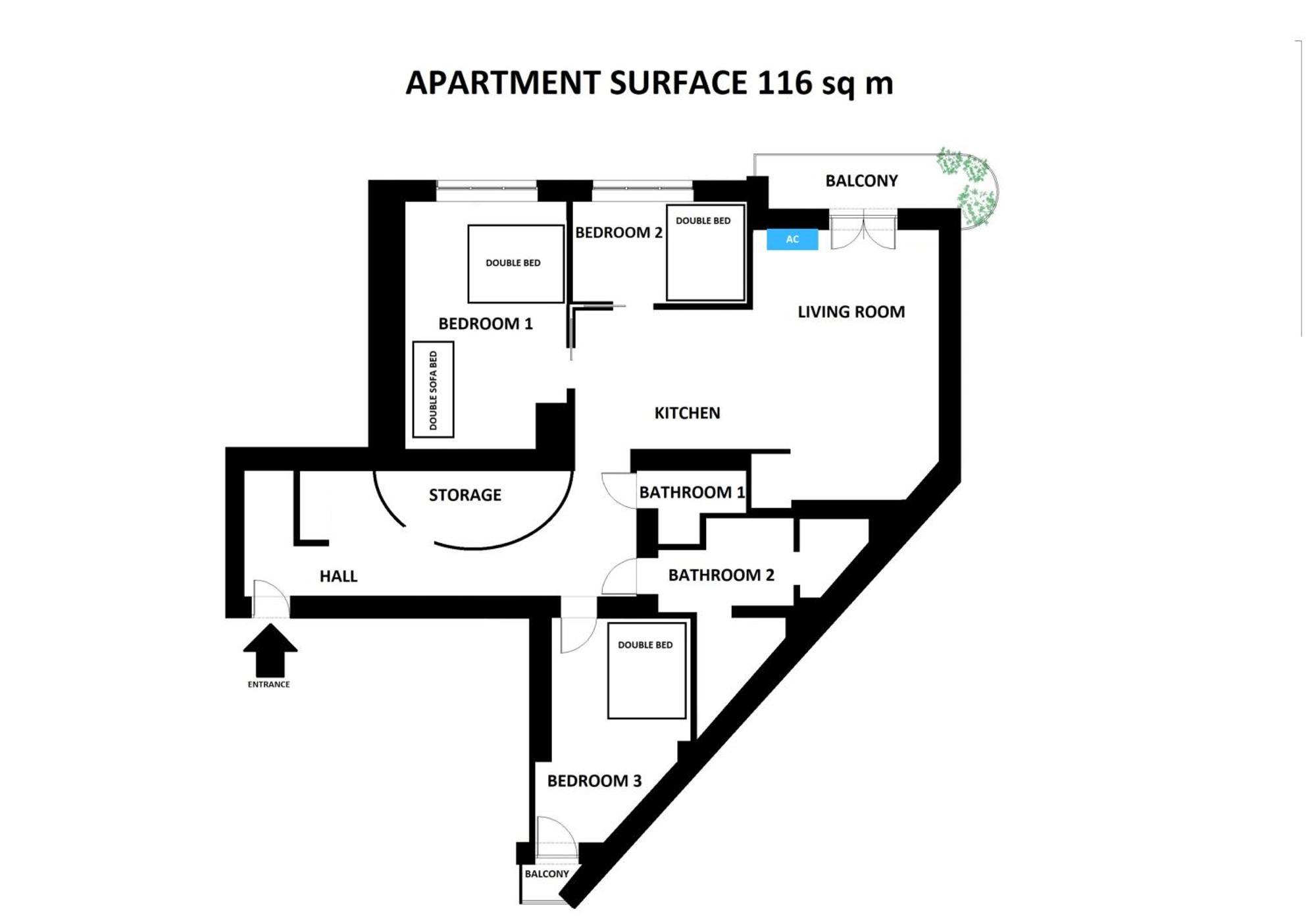 Spacious 3Br Apartment With Ac In Living Room, 2 Balconies Krakau Exterior foto
